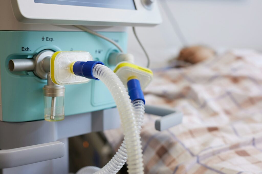 modern ventilator in operating room, selective focus